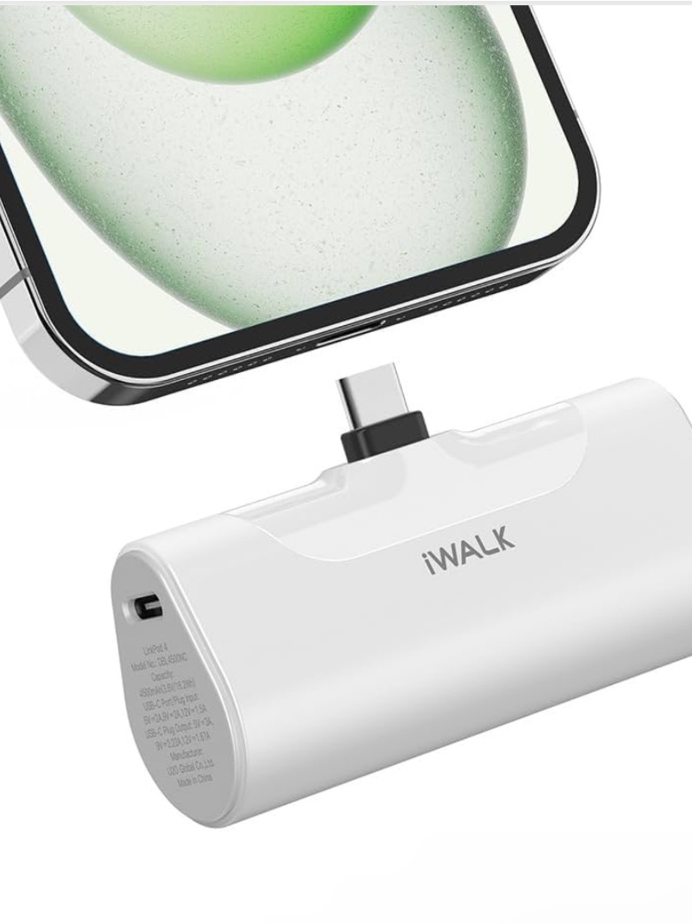 iWalk White Portable USB-C Power Bank for Mobile Charging